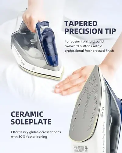 OMAIGA Steam Iron for clothes - 1750W Clothes Iron with Non-Stick Ceramic Soleplate, Powful Steam, 3-Way Auto-Off, Self-Cleaning, Anti-Calc, 13.52oz Water Tank Ironing Clothes for Home - 5