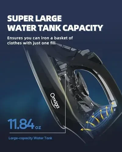 OMAIGA утюг для одежды, 1500 Вт, быстрый нагрев, керамическая подошва, паровой удар, самоочистка, автоотключение, защита от капель, резервуар для воды 350 мл, для дома, черный - 10