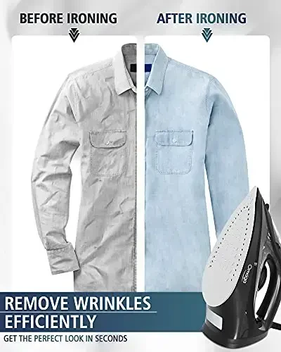 OMAIGA утюг для одежды, 1500 Вт, быстрый нагрев, керамическая подошва, паровой удар, самоочистка, автоотключение, защита от капель, резервуар для воды 350 мл, для дома, черный - 6