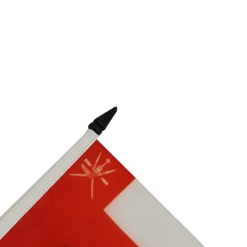 Oman Table Flag 4'' x 6'' - Omani Desk Flag 15 x 10 cm. - Black plastic stick and base - AZ FLAG - 4
