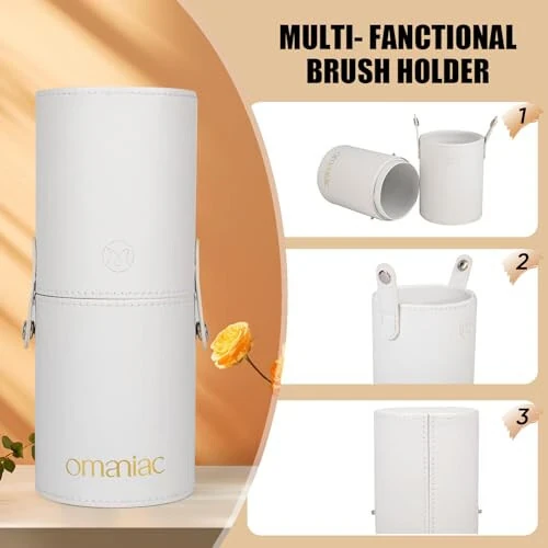 OMANIAC Makeup Brush Set Professional, 12 Pearlescent Wood Handle Makeup Brushes, Premium Cruelty-Free Synthetic Fiber Hair, Travel Make up Brushes Set with Case (White). - 6