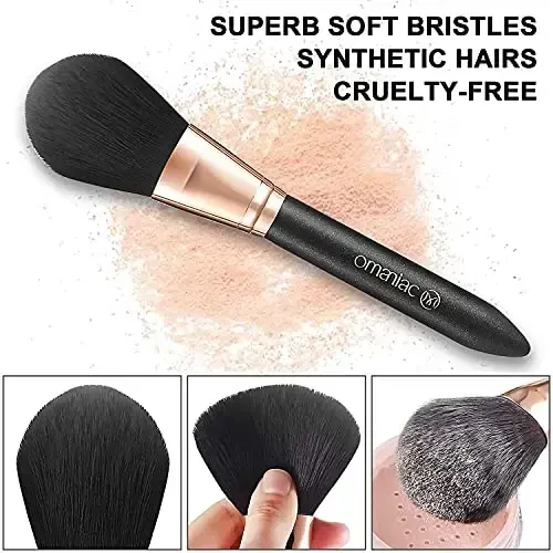 OMANIAC Makeup Brush Set Professional, 12 Pearlescent Wood Handle Makeup Brushes, Premium Cruelty-Free Synthetic Fiber Hair, Travel Make up Brushes Set with Case (Black). - 3
