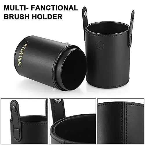 OMANIAC Makeup Brush Set Professional, 12 Pearlescent Wood Handle Makeup Brushes, Premium Cruelty-Free Synthetic Fiber Hair, Travel Make up Brushes Set with Case (Black). - 5