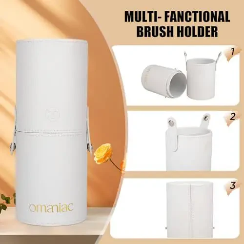 OMANIAC Makeup Brush Set Professional, 12 Pearlescent Wood Handle Makeup Brushes, Premium Cruelty-Free Synthetic Fiber Hair, Travel Make up Brushes Set with Case (White). - 6