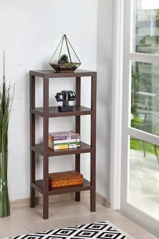 Ombeg 4 Tier Modular Shelf Bathroom Organizer Kitchen Balcony Living Room Garden Organizer Brown-Brown - 1