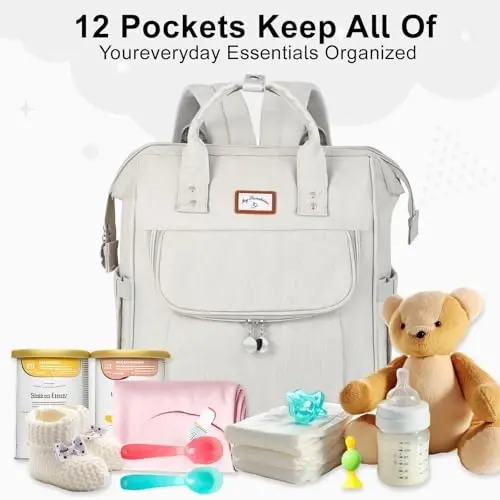 OMBRAT Diaper Bag Backpack, with Diaper Changing Table Backpack, Foldable Diaper Pad, Lightweight Large Capacity, Essential Diaper Bag for Daily Travel (Light Gray) - 3