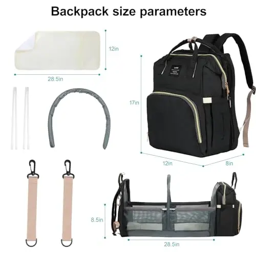 Baby Diaper Bag Backpack, with Changing Table, Newborn Baby Gift, Baby Bag for Boys and Girls, 900D Oxford Cloth Waterproof Diaper Bag, Multifunctional Large Capacity Travel Backpack (Large Black) - 4