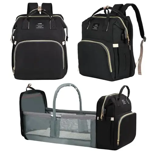 Baby Diaper Bag Backpack, with Changing Table, Newborn Baby Gift, Baby Bag for Boys and Girls, 900D Oxford Cloth Waterproof Diaper Bag, Multifunctional Large Capacity Travel Backpack (Large Black) - 1