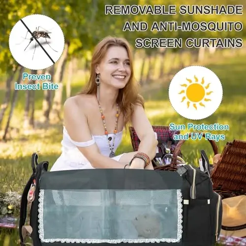 Baby Diaper Bag Backpack, with Changing Table, Newborn Baby Gift, Baby Bag for Boys and Girls, 900D Oxford Cloth Waterproof Diaper Bag, Multifunctional Large Capacity Travel Backpack (Large Black) - 6