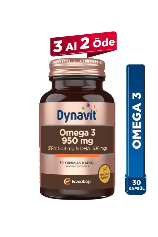 Omega 3 950 mg 30 Yumuşak Kapsül - Yüksek EPA & DHA -1400mg Balık Yağı-Fish Oil Kalp Sağlığı - DYNAVIT