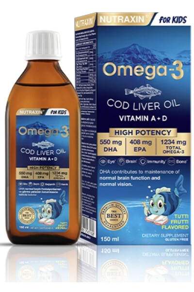 Omega 3 Balık Yağı 150 Ml Tutti Frutti Karaciğer Yağı - DHA 550 Mg EPA 408 Mg - 3