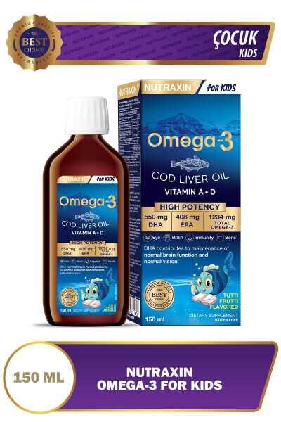 Omega 3 Baliq Yog'i 150 Ml Tutti Frutti Treska Jigari Yog'i - DHA 550 Mg EPA 408 Mg - NUTRAXIN