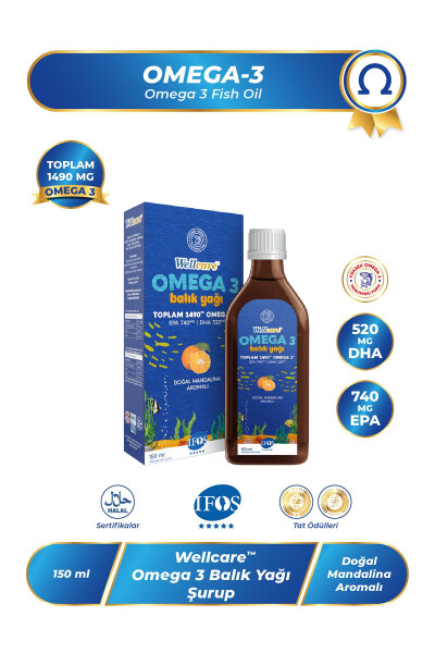 Omega 3 Doğal Mandalina Aromalı Balık Yağı 150 ml - 1