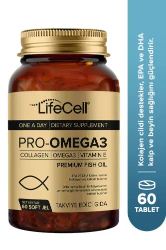 Omega3 Epa Dha 2000mg - 60 Adet Soft Jel Balık Yağı Desteği (KOLAJEN VE VİTAMİN E IÇERİKLİ) - LIFECELL