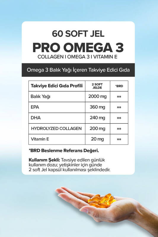 Omega3 Epa Dha 2000mg - 60 Adet Soft Jel Balık Yağı Desteği (KOLAJEN VE VİTAMİN E IÇERİKLİ) - 3