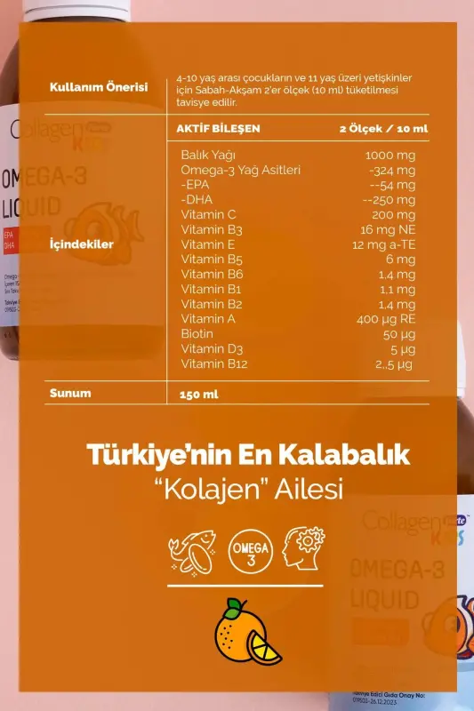 Omega-3 Kids Liquid & Multivitamin 150ml Çocuklar Için Portakal Aromalı Sıvı Balık Yağı - 9