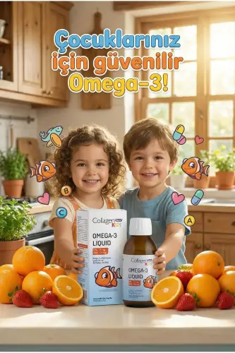 Omega-3 Kids Suyuq & Multivitamin 150ml Bolalar Uchun Apelsin Hidi Suyuq Baliq Yog'i - COLLAGEN FORTE PLATINUM (1)