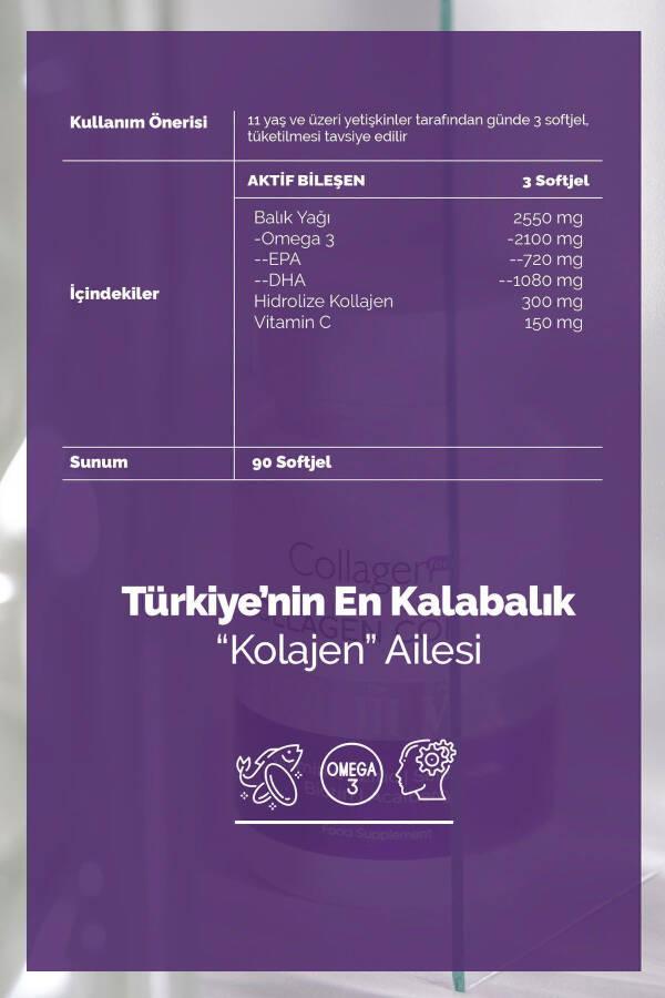 Omega-3 Premium Balık Yağı 90 Kapsül X 1000mg, Balık Yağı, Hidrolize Kolajen & C Vitamini - 13