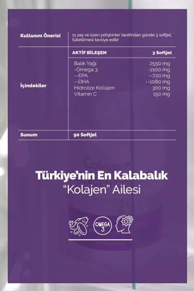 Omega-3 Premium Balık Yağı 90 Kapsül X 1000mg, Balık Yağı, Hidrolize Kolajen & C Vitamini - 6