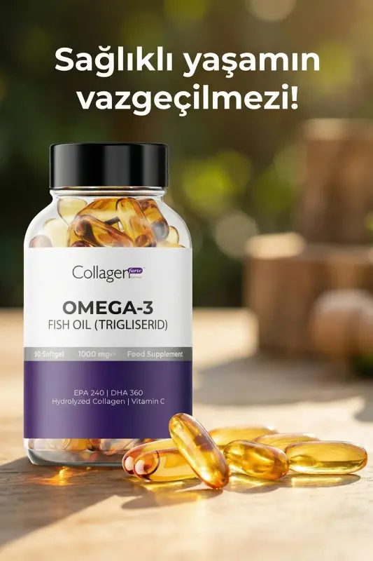 Omega-3 Premium Baliq yog'i 90 Kapsula X 1000mg, Baliq yog'i, Gidrolangan kollagen & S vitamini - 2