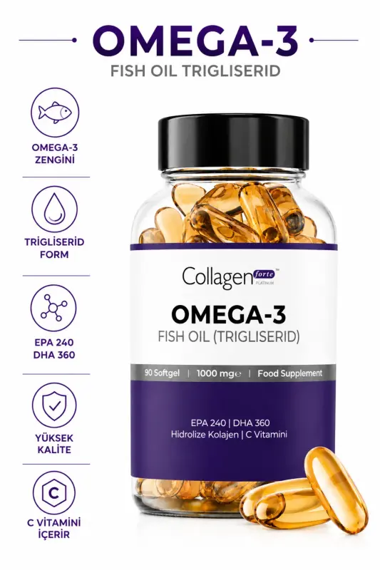 Omega-3 Premium Baliq yog'i 90 Kapsula X 1000mg, Baliq yog'i, Gidrolangan kollagen & S vitamini - 1