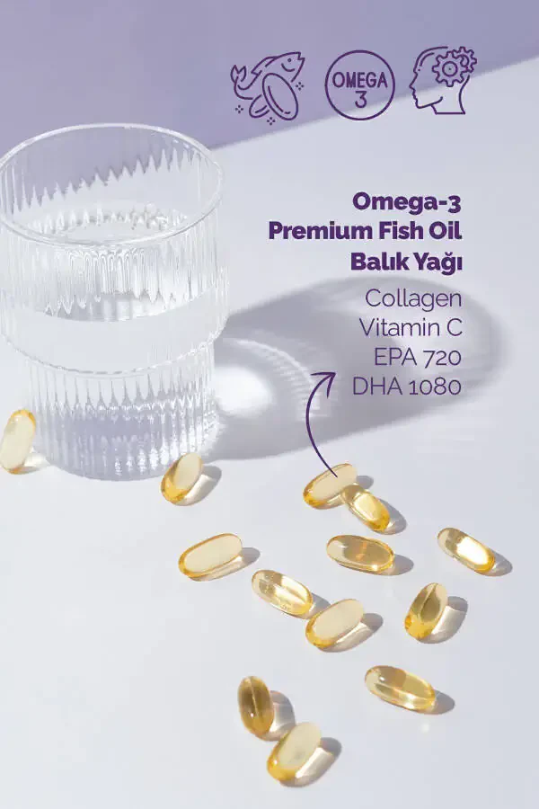 Omega-3 Premium Fish Oil 90 Softgel X 1000mg, Fish Oil, Hydrolyzed Collagen & Vitamin C - 3