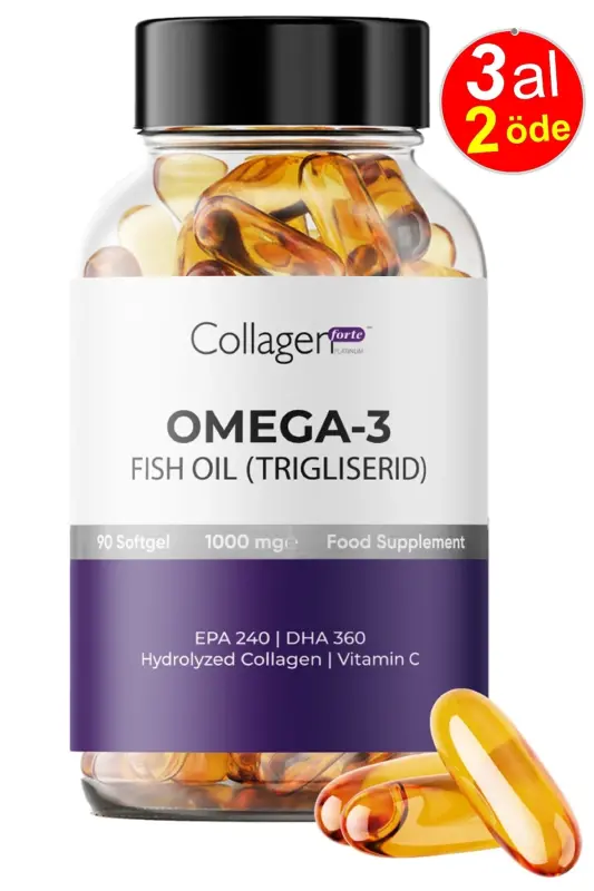 Omega-3 Premium Fish Oil 90 Softgel X 1000mg, Fish Oil, Hydrolyzed Collagen & Vitamin C - COLLAGEN FORTE PLATINUM