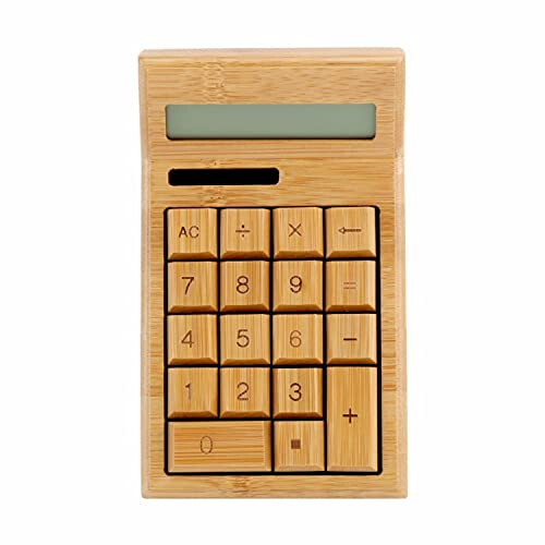 Omio Handcrafted Natural Bamboo Wooden Solar Calculator Standard Function Desktop Calculator with 12-digit Large Display - Omio