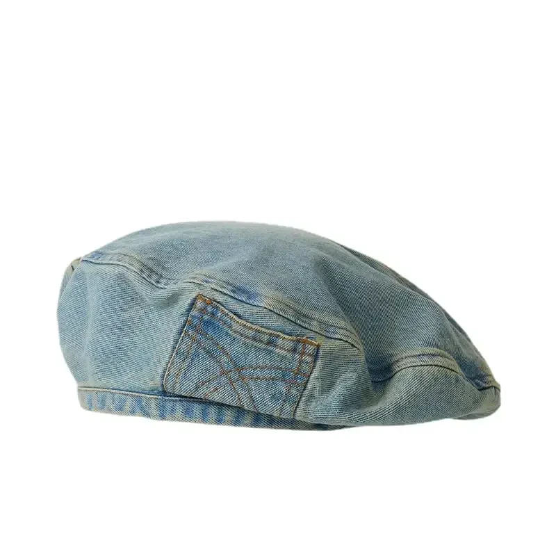 OMLAMP Y2k Hats Kpop Outfits for Women Painters Hat Denim Beret Women's Cap Hip-Hop Beanies Grunge Retro Girl Caps - 2