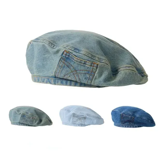 OMLAMP Y2k Hats Kpop Outfits for Women Painters Hat Denim Beret Women's Cap Hip-Hop Beanies Grunge Retro Girl Caps - 5