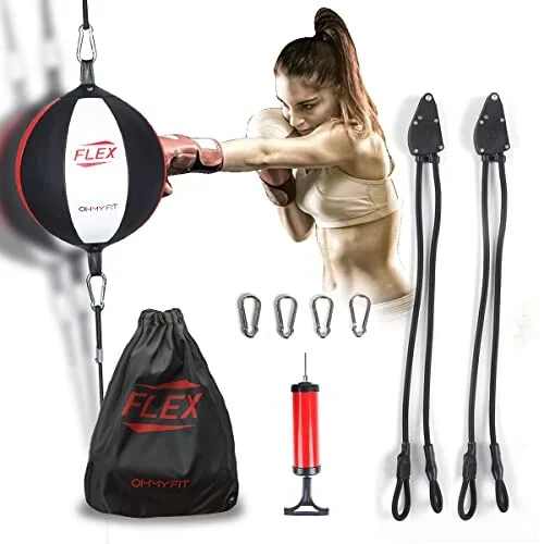 OModazoneY FIT Flex Double End Punching Bag - Bungee Cords w/Special Flex Adjustable System - Durable Bladder Speed Bag - Boxing Training Equipment for Adults - Home Gym Accessories - 1