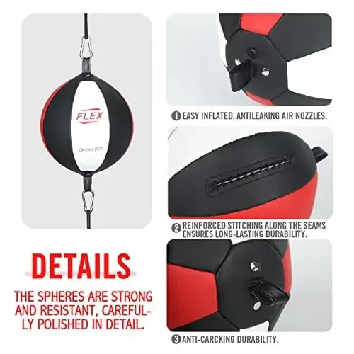 OModazoneY FIT Flex Double End Punching Bag - Bungee Cords w/Special Flex Adjustable System - Durable Bladder Speed Bag - Boxing Training Equipment for Adults - Home Gym Accessories - 3