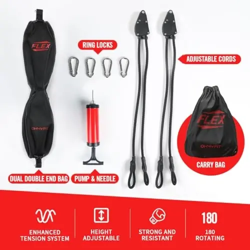 OModazoneY FIT Flex Double End Punching Bag - Bungee Cords w/Special Flex Adjustable System - Durable Bladder Speed Bag - Boxing Training Equipment for Adults - Home Gym Accessories - 2