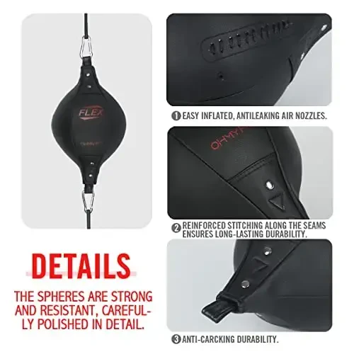 OModazoneY FIT Flex Double End Punching Bag - Bungee Cords w/Special Flex Adjustable System - Durable Bladder Speed Bag - Boxing Training Equipment for Adults - Home Gym Accessories - 3