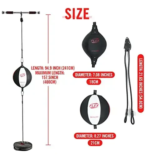 OModazoneY FIT Flex Double End Punching Bag - Bungee Cords w/Special Flex Adjustable System - Durable Bladder Speed Bag - Boxing Training Equipment for Adults - Home Gym Accessories - 5