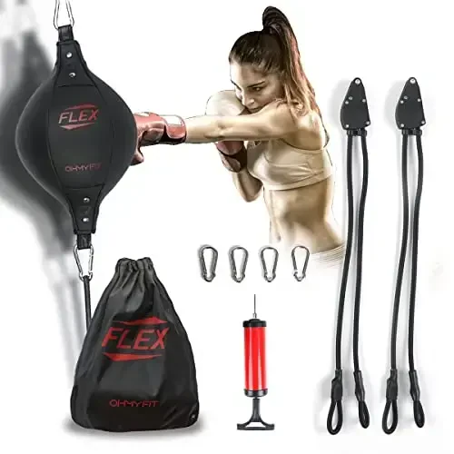 OModazoneY FIT Flex Double End Punching Bag - Bungee Cords w/Special Flex Adjustable System - Durable Bladder Speed Bag - Boxing Training Equipment for Adults - Home Gym Accessories 