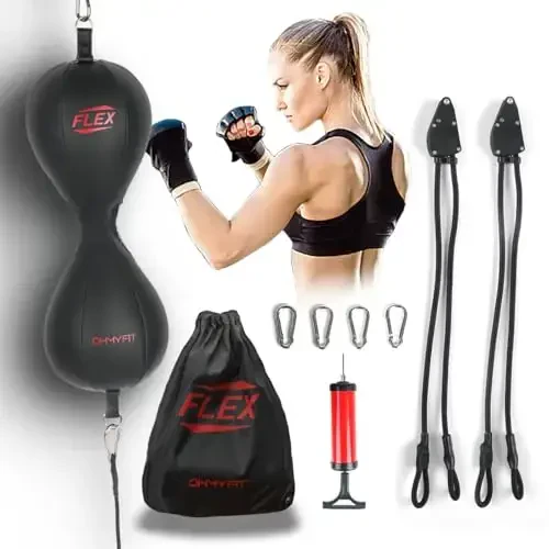 OModazoneY FIT Flex Double End Punching Bag - Bungee Cords w/Special Flex Adjustable System - Durable Bladder Speed Bag - Boxing Training Equipment for Adults - Home Gym Accessories - OHMY FIT