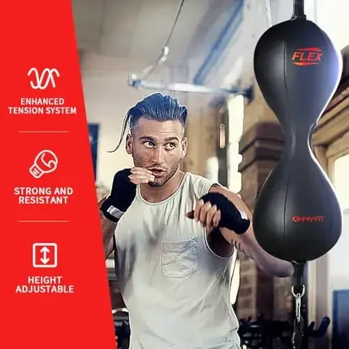 OModazoneY FIT Flex Double End Punching Bag - Bungee Cords w/Special Flex Adjustable System - Durable Bladder Speed Bag - Boxing Training Equipment for Adults - Home Gym Accessories - 6