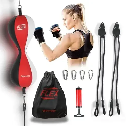 OModazoneY FIT Flex Double End Punching Bag - Bungee Cords w/Special Flex Adjustable System - Durable Bladder Speed Bag - Boxing Training Equipment for Adults - Home Gym Accessories - 1