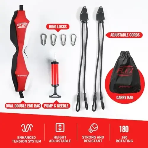 OModazoneY FIT Flex Double End Punching Bag - Bungee Cords w/Special Flex Adjustable System - Durable Bladder Speed Bag - Boxing Training Equipment for Adults - Home Gym Accessories - 2