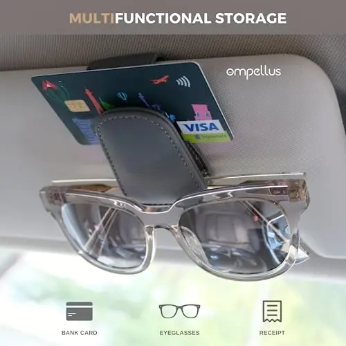 Ompellus Magnetic Leather Sunglass Holder, Eyeglass Hanger Clip for Car Sun Visor, Suitable for Different Size Eyeglasses (White, 1 Pack) - 1
