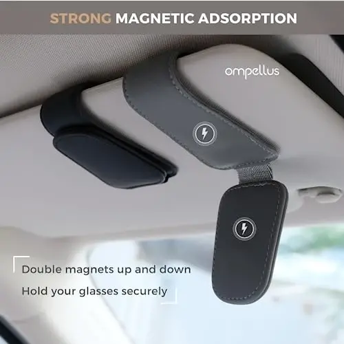 Ompellus Magnetic Leather Sunglass Holder, Eyeglass Hanger Clip for Car Sun Visor, Suitable for Different Size Eyeglasses (White, 1 Pack) - 3