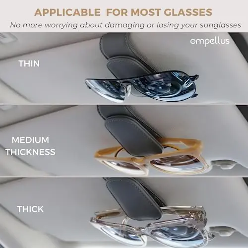 Ompellus 2 Pack magnitli charm quyoshdan saqlaydigan ko'zoynak ushlagichi, avtomobil quyoshdan saqlaydigan visor uchun ko'zoynak osgich qisqichi, turli o'lchamdagi ko'zoynaklar uchun mos (Bej, 2 dona) - 3