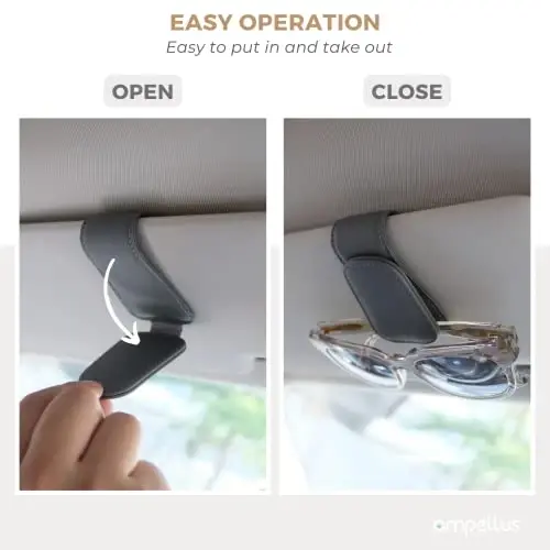 Ompellus Magnetic Leather Sunglass Holder, Eyeglass Hanger Clip for Car Sun Visor, Suitable for Different Size Eyeglasses (Black, 1 Pack) - 3