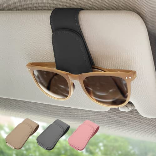 Ompellus Magnetic Leather Sunglass Holder, Eyeglass Hanger Clip for Car Sun Visor, Suitable for Different Size Eyeglasses (Black, 1 Pack) - 1