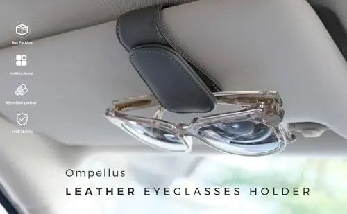 Ompellus Magnetic Leather Sunglass Holder, Eyeglass Hanger Clip for Car Sun Visor, Suitable for Different Size Eyeglasses (Blue, 1 Pack) - OMPELLUS (1)