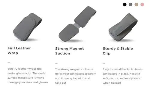 Ompellus Magnetic Leather Sunglass Holder, Eyeglass Hanger Clip for Car Sun Visor, Suitable for Different Size Eyeglasses (Blue, 1 Pack) - 3