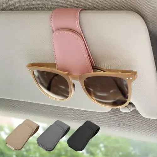 Ompellus Magnetic Leather Sunglass Holder, Eyeglass Hanger Clip for Car Sun Visor, Suitable for Different Size Eyeglasses(Pink, 1 Pack) - OMPELLUS