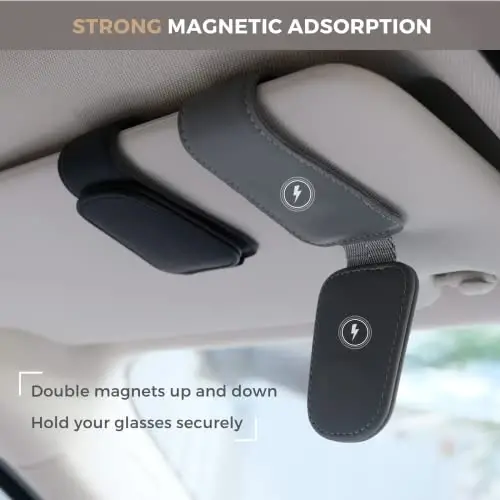 Ompellus Magnetic Leather Sunglass Holder, Eyeglass Hanger Clip for Car Sun Visor, Suitable for Different Size Eyeglasses(Black, 1 Pack) - 4