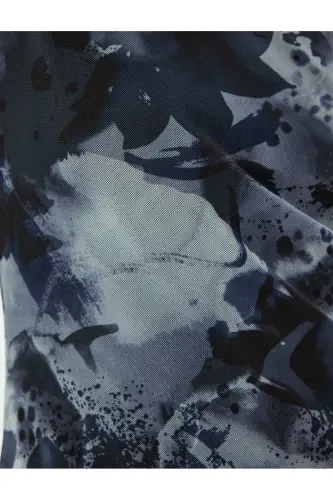 Omzu Açık Drapeli Asimetrik Kesim Midi Tül Elbise-Gri Desenli - 6